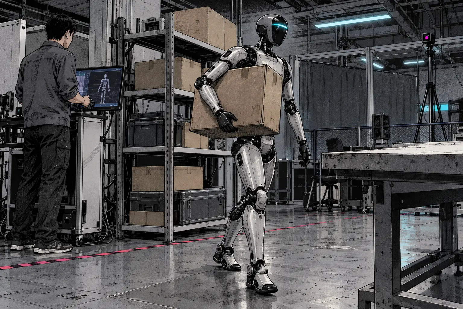 Humanoid Tucks a Box Under Its Arm and Carries It From Shelf to Table